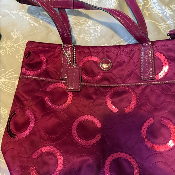 Coach Handbags - COACH Magenta Sequin Circle Tote